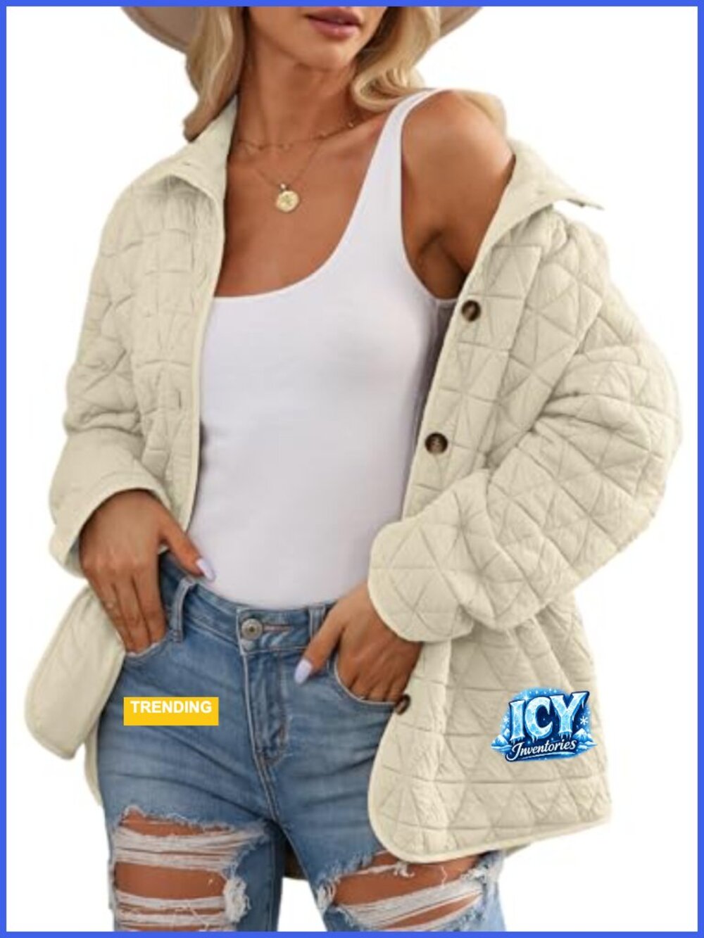 Lightweight Diamond Quilted Jacket Women Button Down Long Sleeve